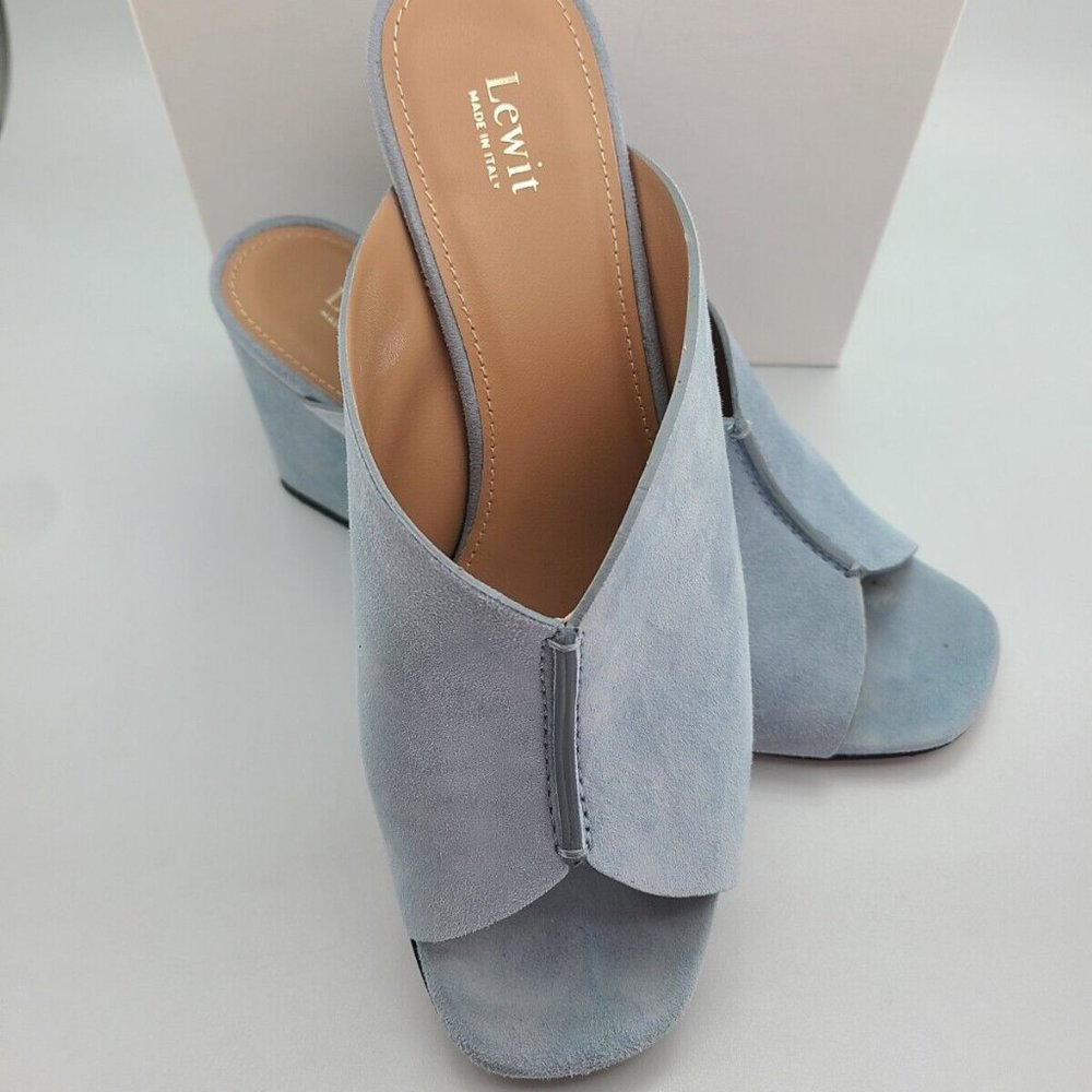 $195 Lewit Heels Sandals Blue Suede Made In Italy EU sz 36,5 US sz 6